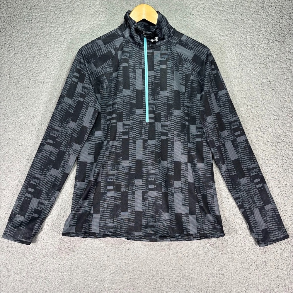 Under Armour UA 1/4 Zip Pullover Threadborne Mens M Geometric Fitted Golf Casual - Picture 1 of 12